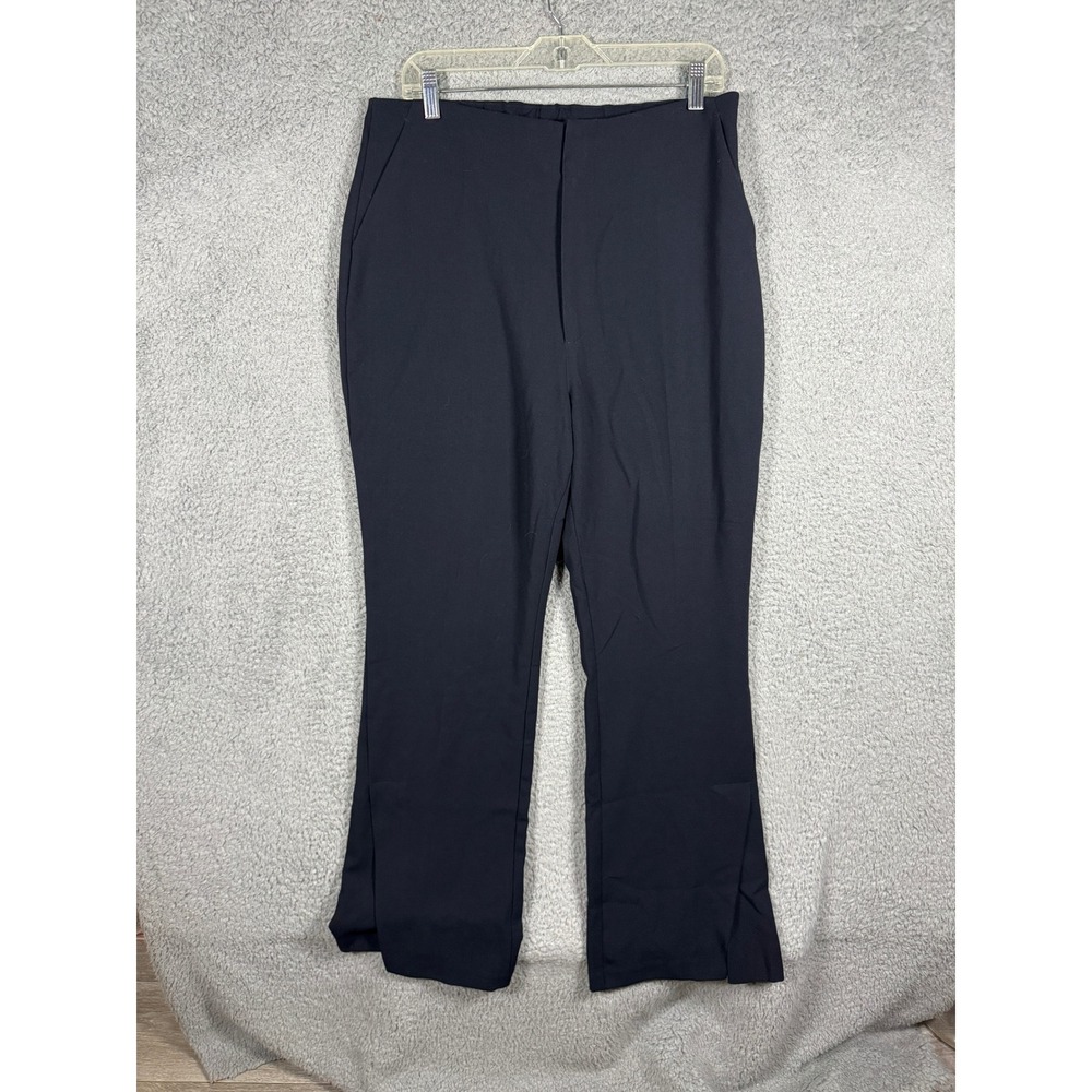 NWT Abercrombie & Fitch Navy Blue High Rise Straight Leg Pants Side Slit Hem 32